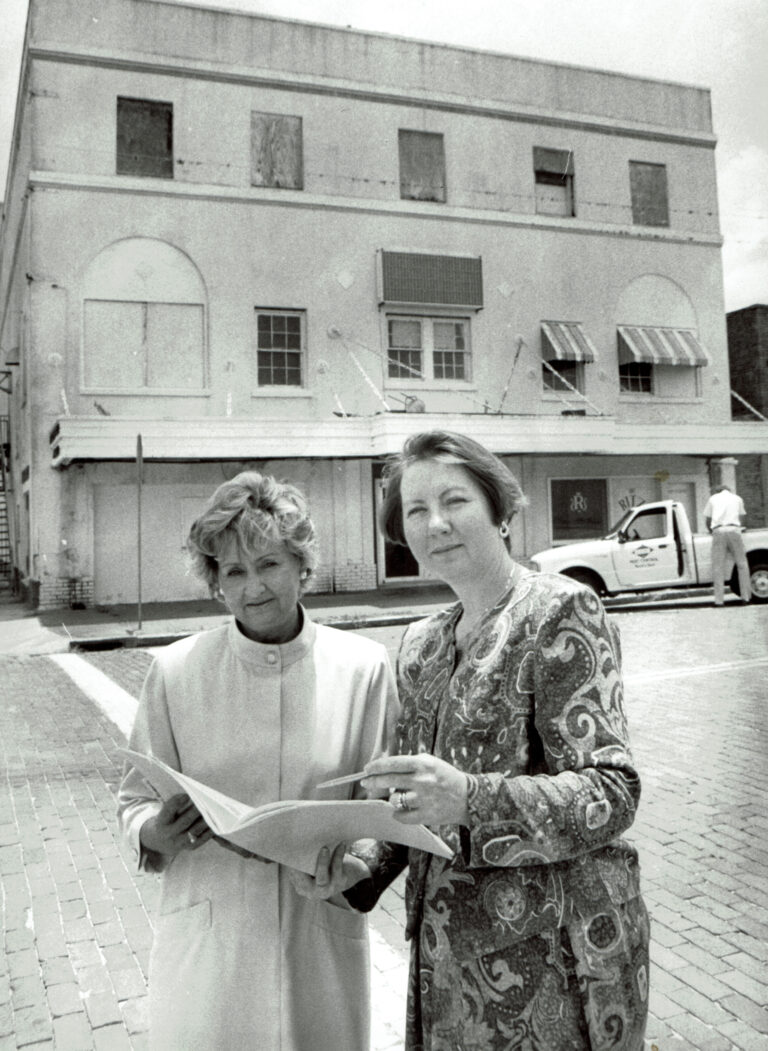 1994 June, Stairs and Shafer outside the Theater. Photo by Sanford Herald. Courtesy Sanford History Museum