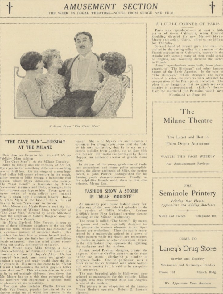 1928 June 28, Milane Theater Ad This Week in Sanford, Courtesy Sanford History Museum